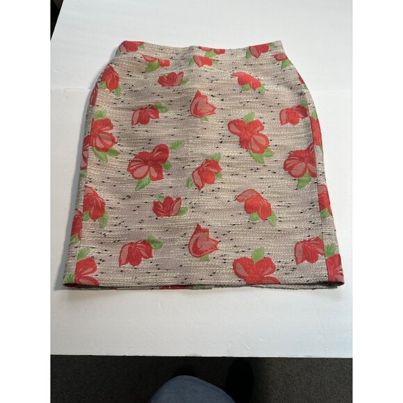 Preppy Academia Floral Pencil Skirt Size 2 Cream Tweed Pink Career Officecore - Picture 6 of 11